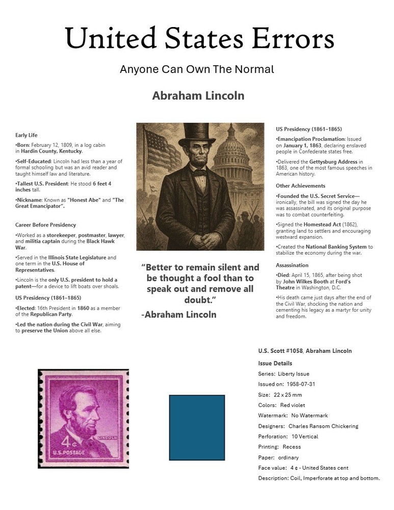 Centsational Custom Presentation Panel For Error SN 1058 - 8.5” X 11”