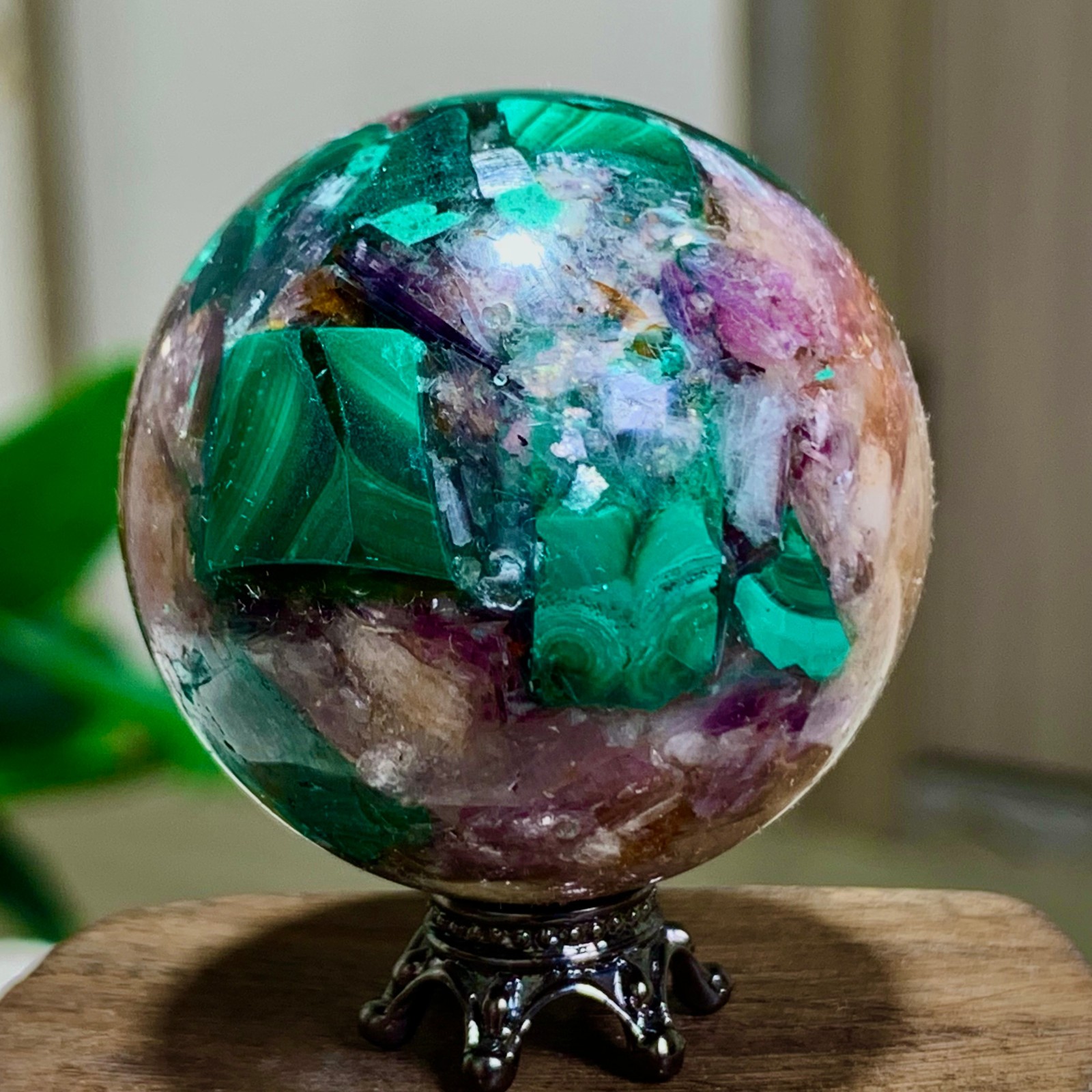 84G Newly discovered rare malachite purple mica symbiotic sphere restoration