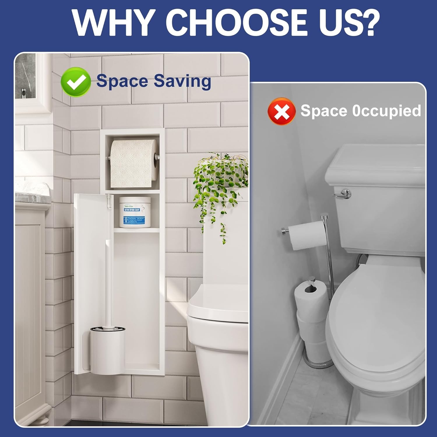 Recessed Toilet Brush Holder SUS304 Stainless Steel Rustproof Recessed Toilet