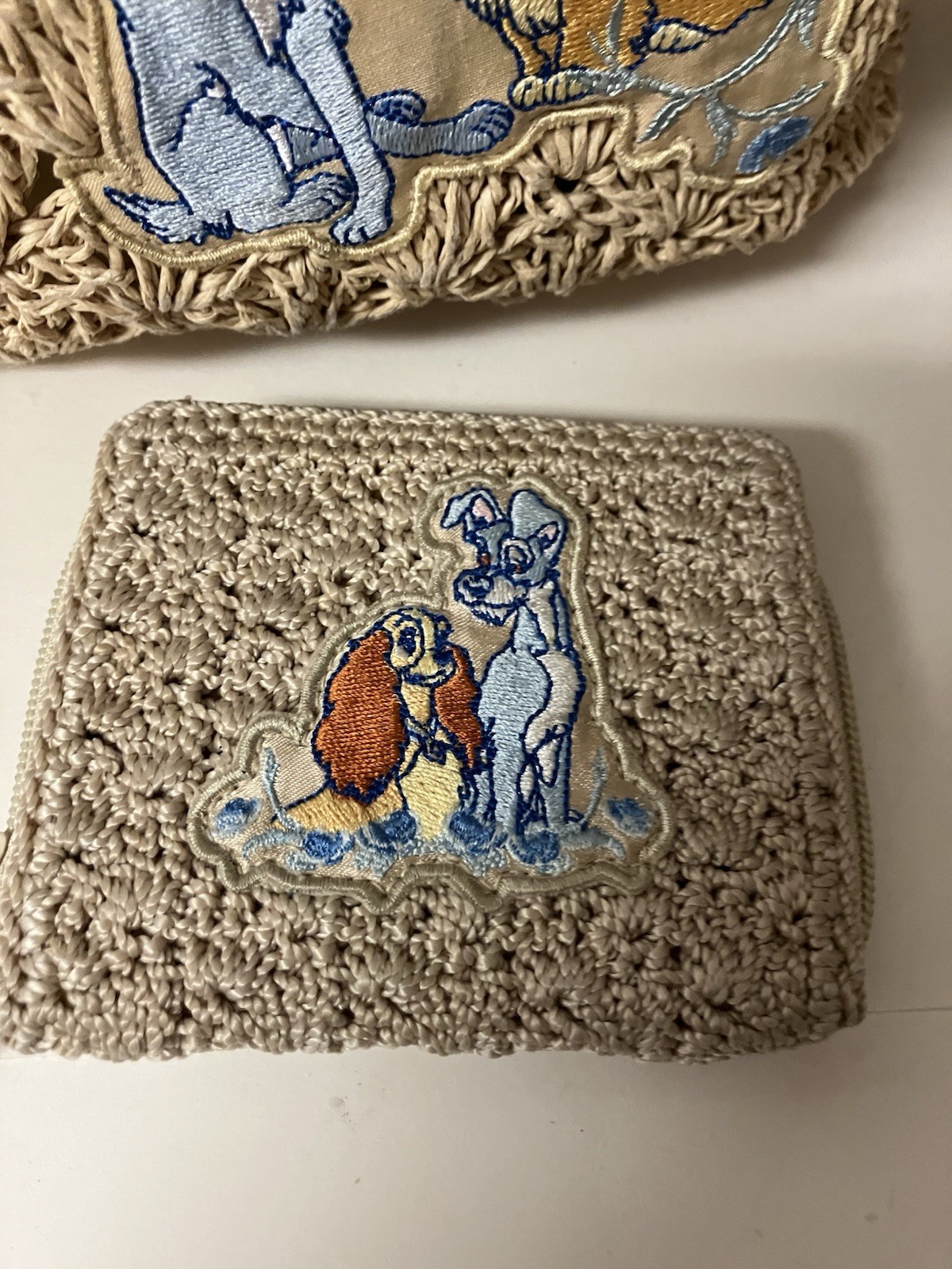 VINTAGE Disney Lady & the Tramp Woven Straw Tote Wallet Card Coin Case Lot EUC