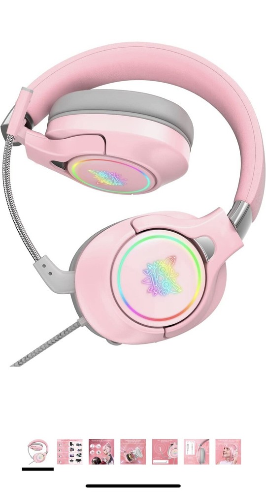 Foldable Pink Gaming Headset Compatible