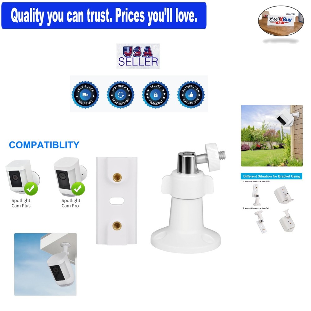 White Wall Mount for Spotlight Cam Plus/Pro Adjustable Camera Bracket 1-Pack