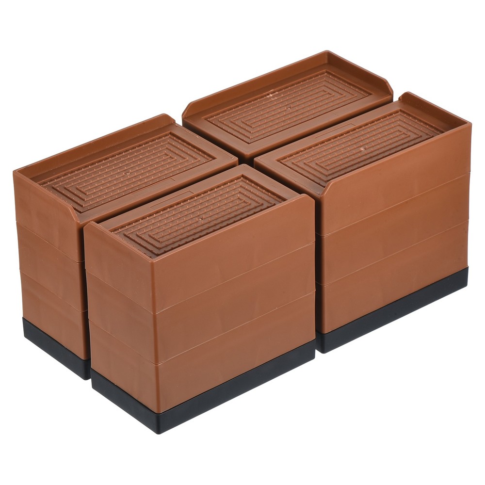 4Pcs 4.3" Adjustable Rectangle Furniture Risers Bed Couch Lifter Brown