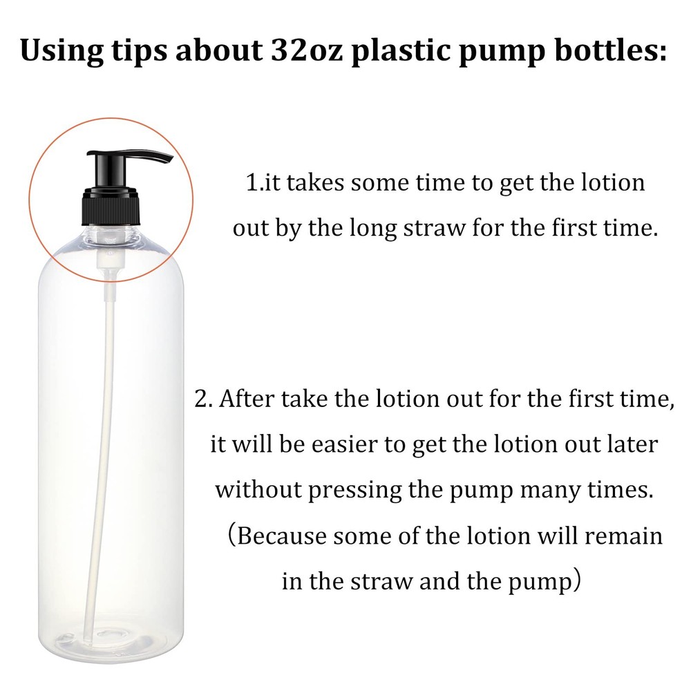 6 Pack 32oz Empty Pump Bottles Refillable Containers for Liquid Soap Shampoo