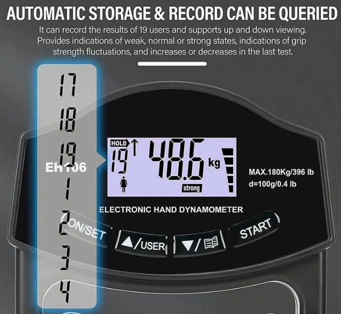 Digital Hand Dynamometer Grip Strength Measurement Meter Auto Capturing