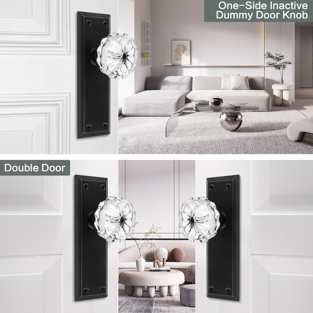 2 Pack Vintage Matte Black Single Sided Crystal Dummy Door Knobs Interior, An...