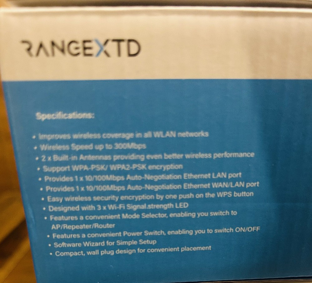 Range XTD WiFi Range Extender 300 Mbps AP/Router WPS Button RangeXTD