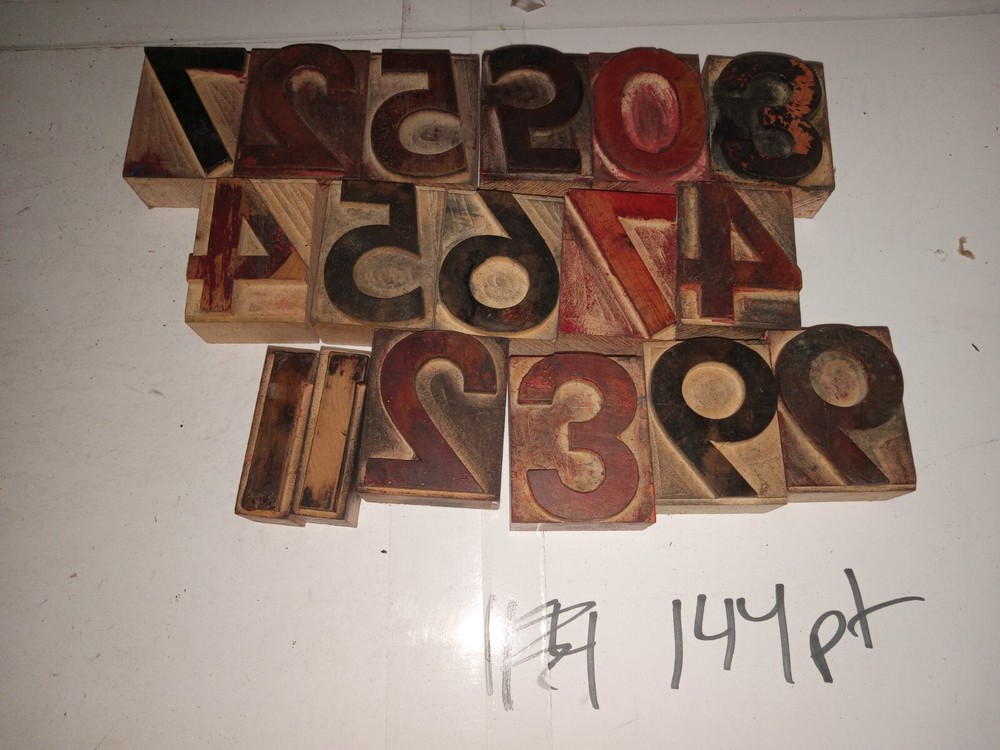Random Letterpress LOT Wood Numbers Blocks / Type  144Pt. Points Type High