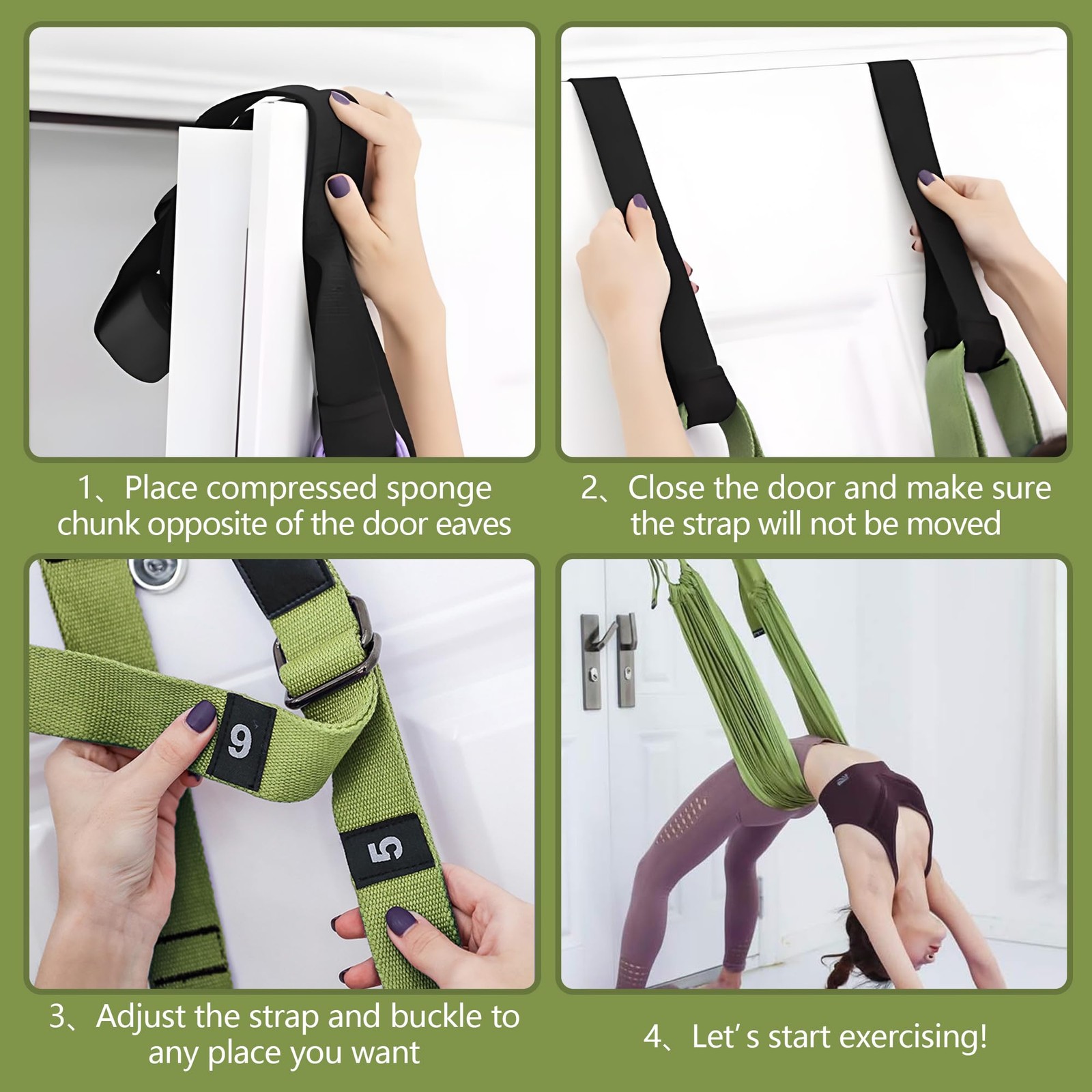 Leg Stretcher Strap w/ Door Anchor - Flexibility & Yoga Trainer Band