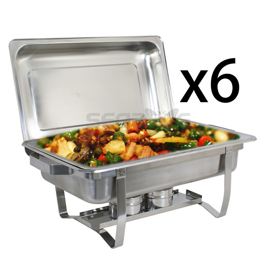 New 8 Quart Stainless Steel Rectangular Chafing Dish Full Size 6 Pack of