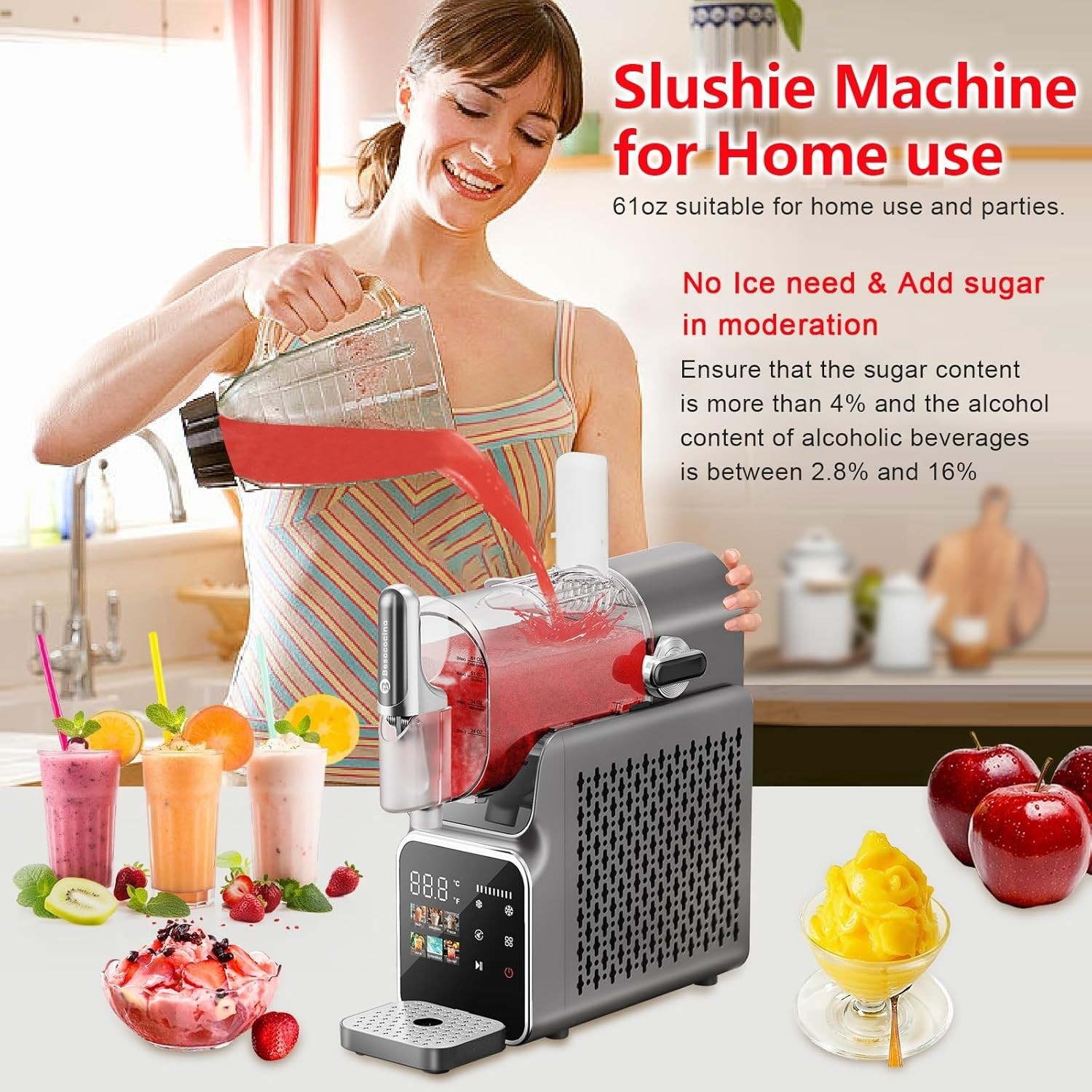 Slushie Machine 84oz, Slushy Machine for Home, Frozen Drink Machine 6.5-Inches