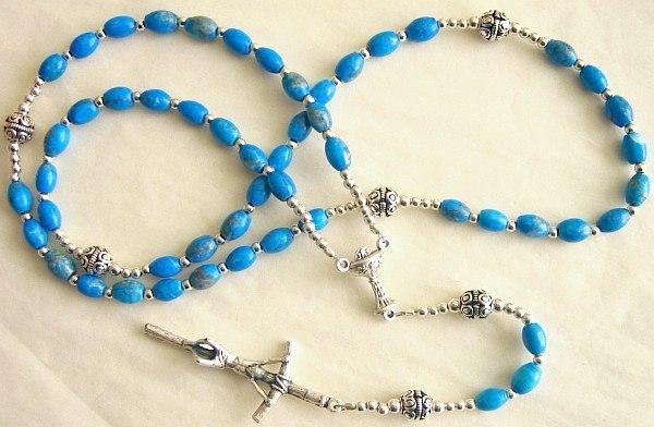 CATHOLIC ROSARY PRAYER BEADS ARIZONA TURQUOISE AND STERLING SILVER