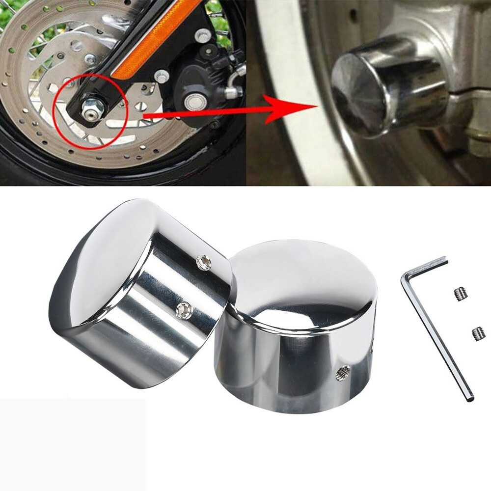 Pair Chrome Front Axle Nut Cover Cap For Harley Fat Boy Heritage FLSTC Softail