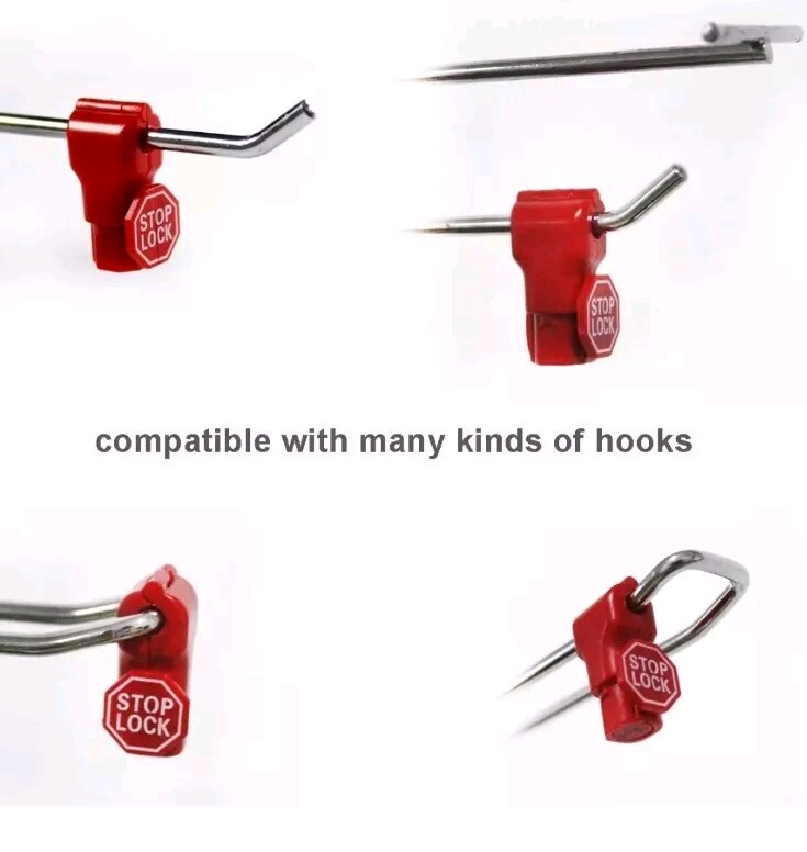 Peg Hook Locks Stop Lock 100 Pcs Plastic Red Stop Locks Retail Peg Hook Security