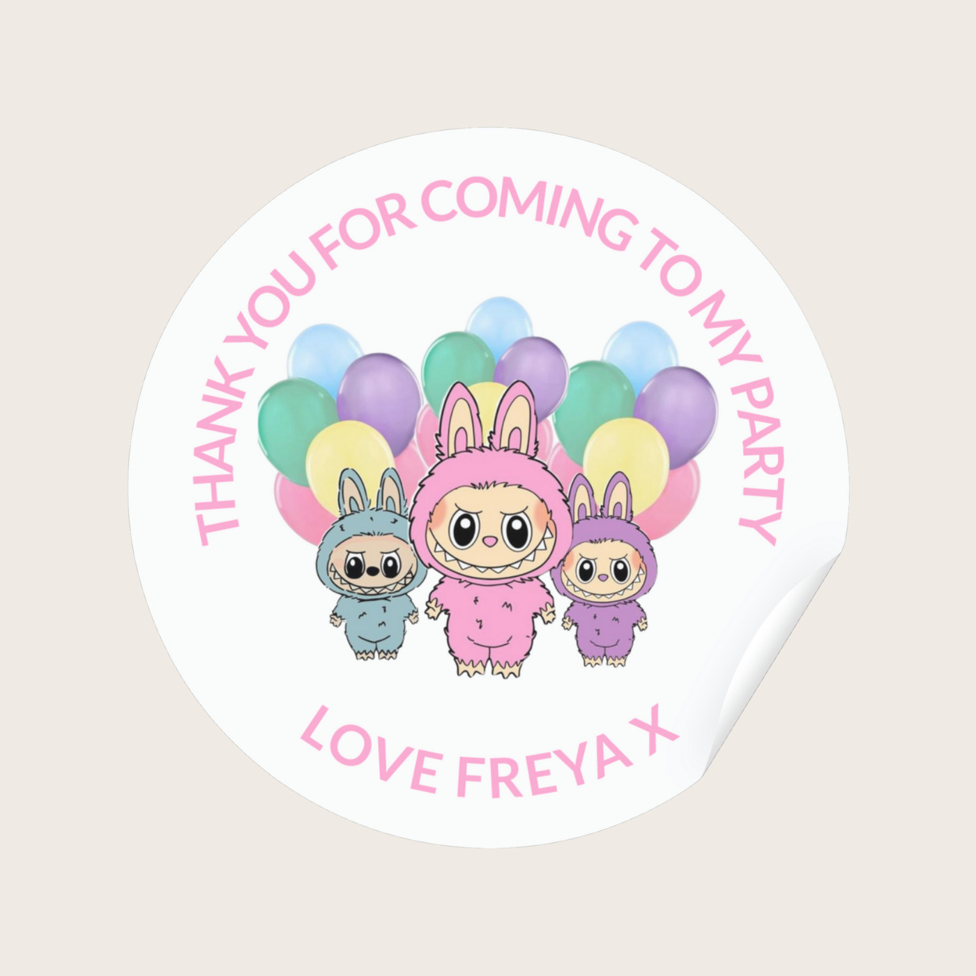 Personalised Round Birthday Party Sweet Bag Stickers Kids Party Stickers Labubu