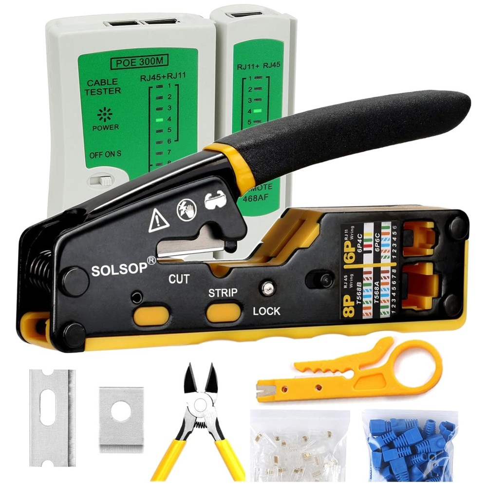 Pass Through RJ45 Crimp Tool Kit - Ethernet Cat6 Crimper