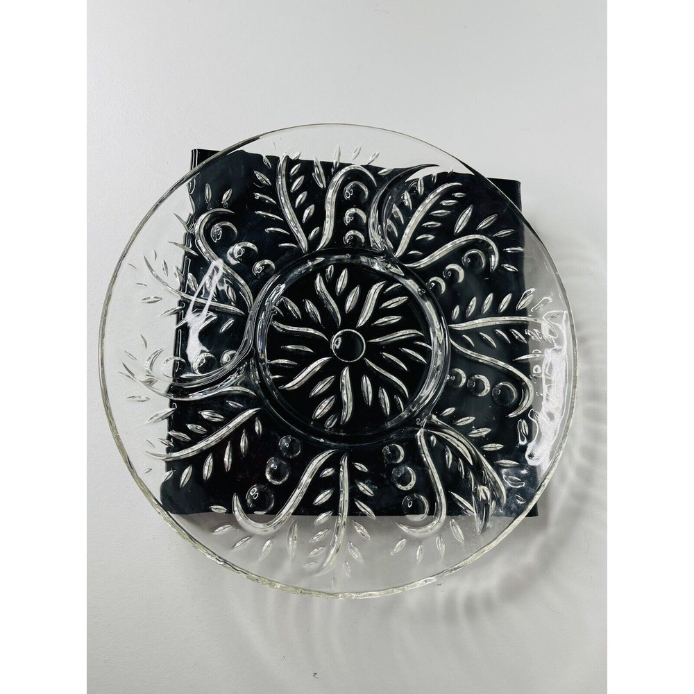 Glass Platter Serving Clear Divided Swirled Sections Dot Leaf Home