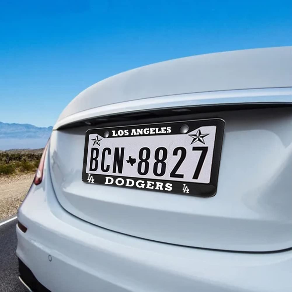 2PC Dodgers License Plate Frames Black Aluminum Rustproof US Standard