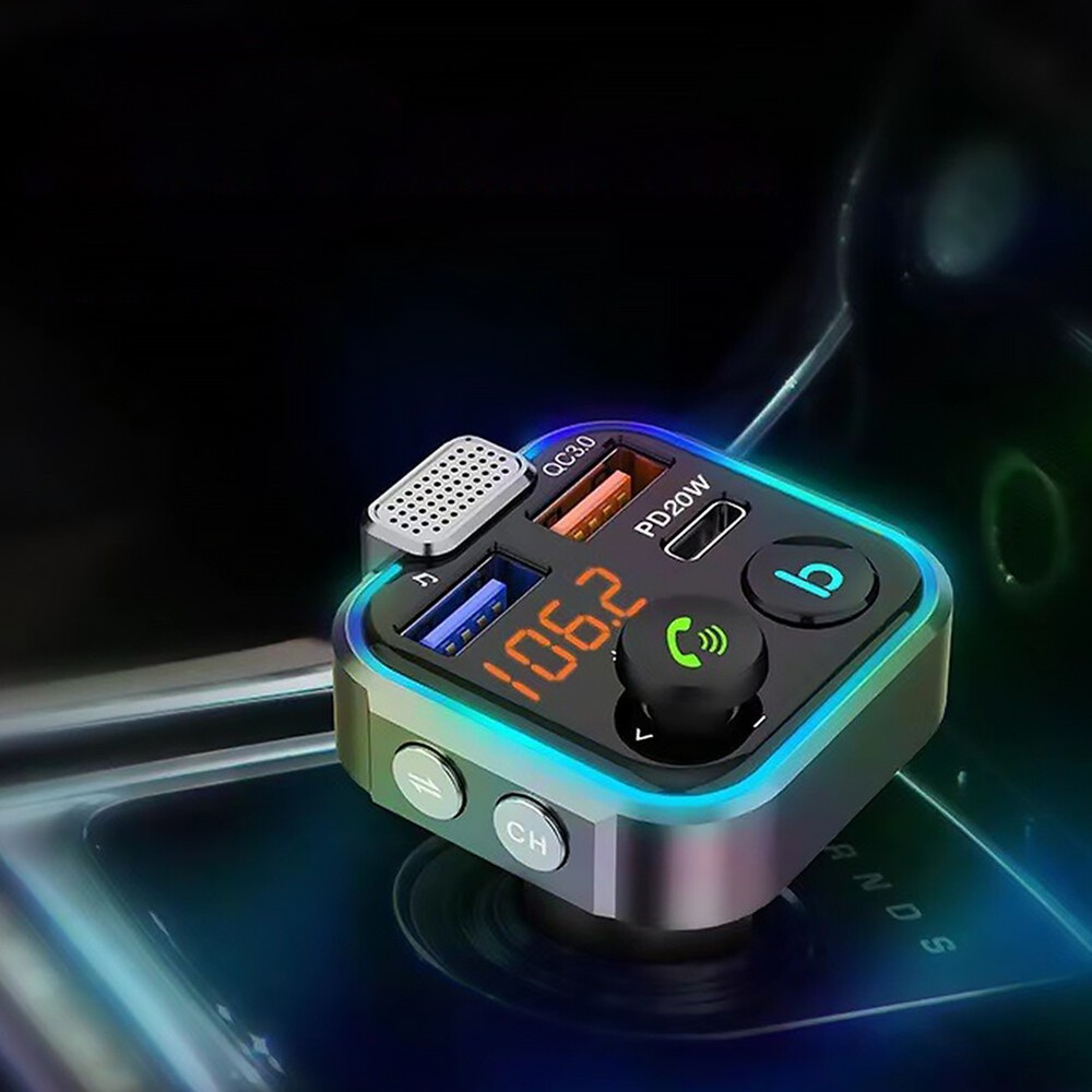 BT 5.0 FM Transmitter Type-C PD 30W QC3.0 Fast Charger MP3 Audio Player Car Kit