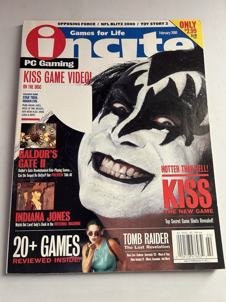 KISS Incite Magazine Gene Simmons Feb 2000 w/o Game Free Mag Only Free Shipping!