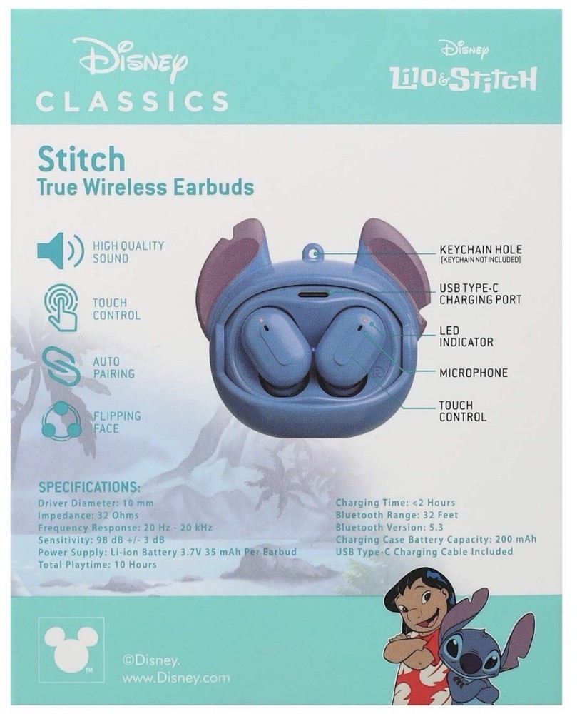 Disney Stitch True Wireless Bluetooth Earbuds Flipping Faces Charging Case