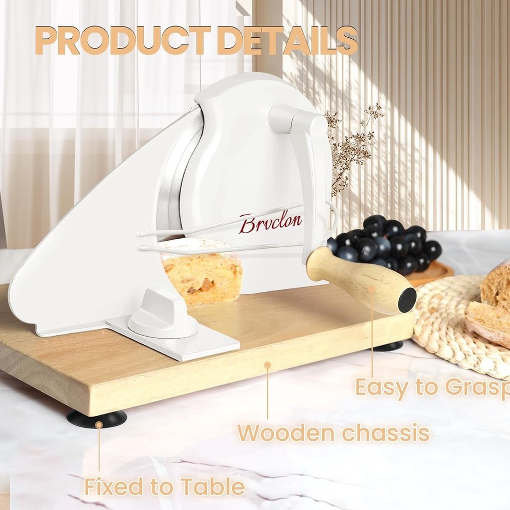 Brvclon Manual Bread Slicer Adjustable Thickness, Hand Crank Bread Slicer