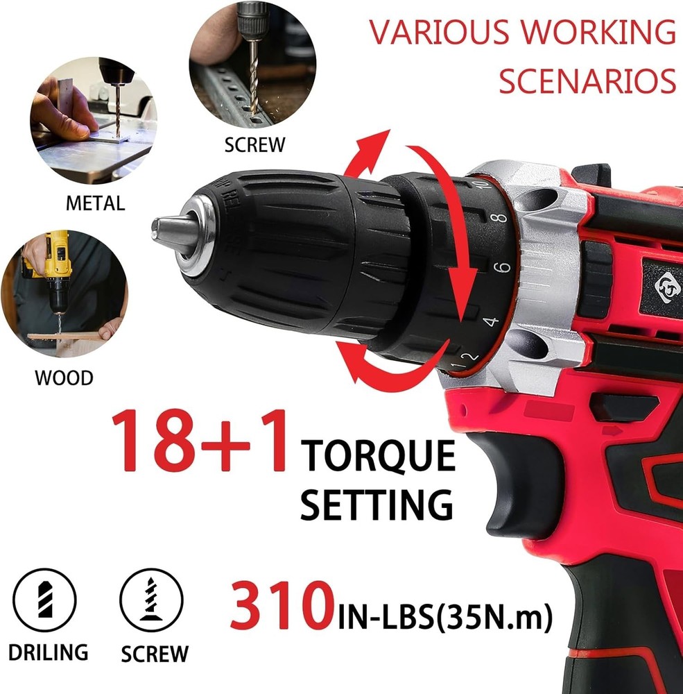 Lightweight 21V Cordless Drill with Variable Speed & Comfort Grip Handle