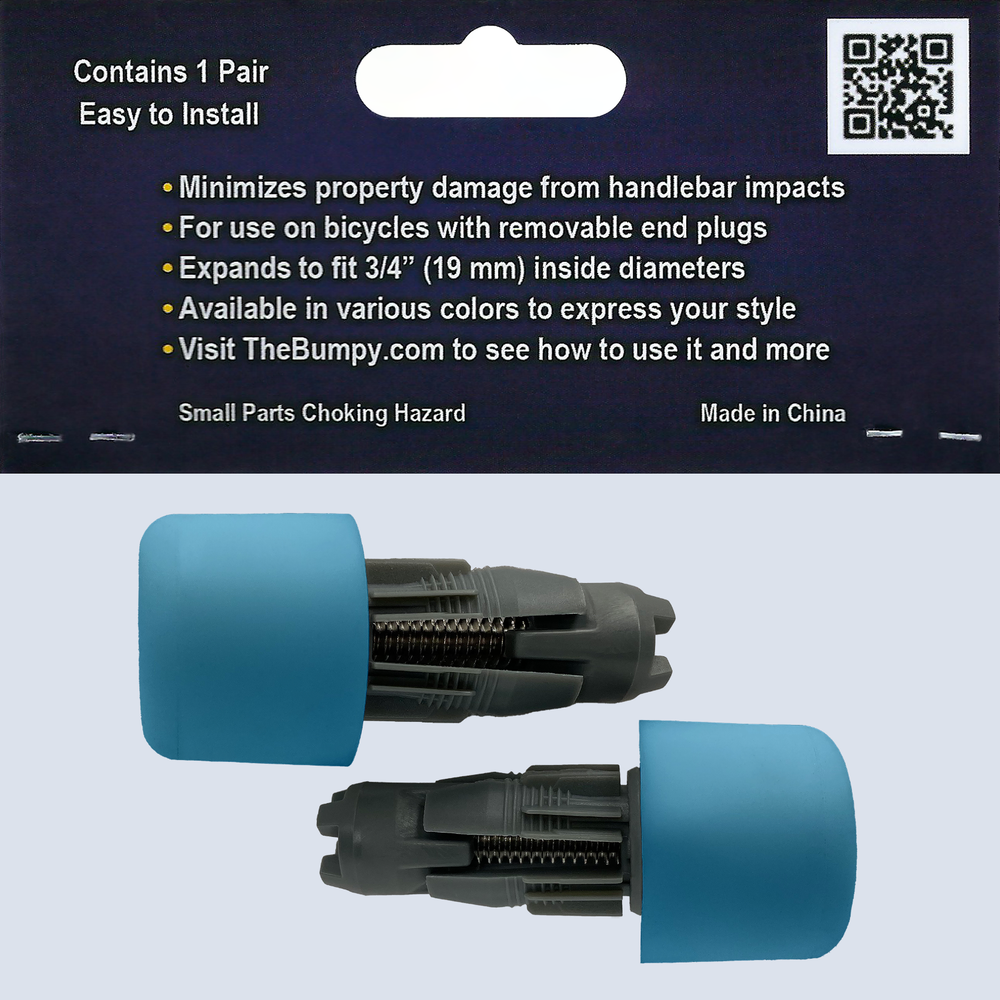 BUMPY END PLUG Bike Handlebar Soft Safe Secure Best Fit Grip Cap Light Blue Pair