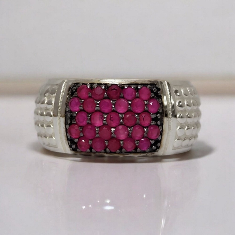 Ruby Round Cut Gemstone With 14K Solid White Gold Ring For Men's #A108