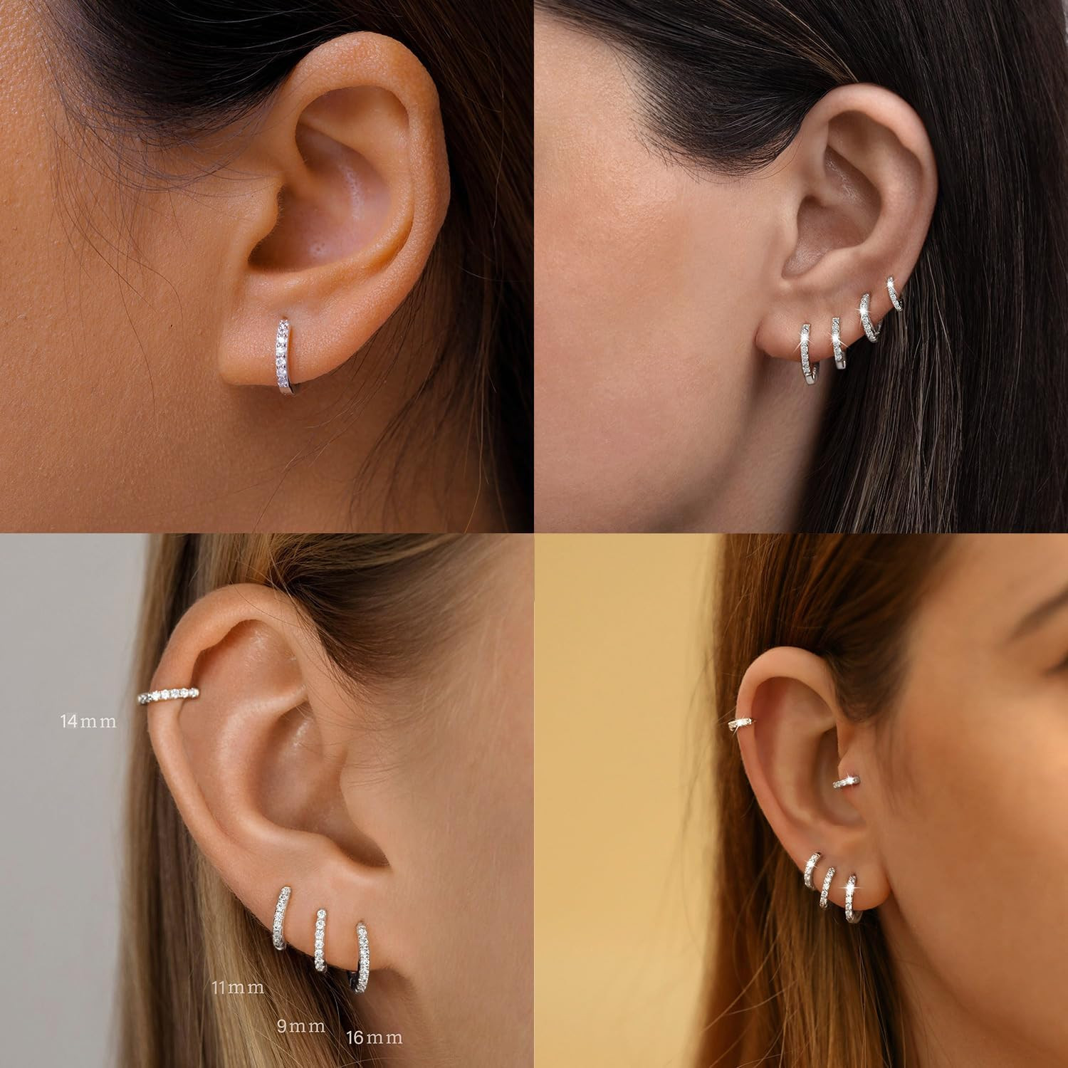 4 Pairs Small Silver Hoop Earrings Set for Women, Sterling Silver Tiny Lightweig