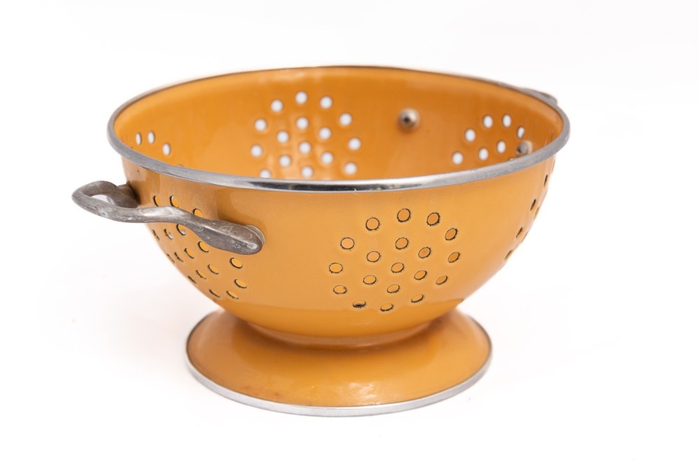 Vintage Yellow Enamel Strainer Colander Kitchen Cookware