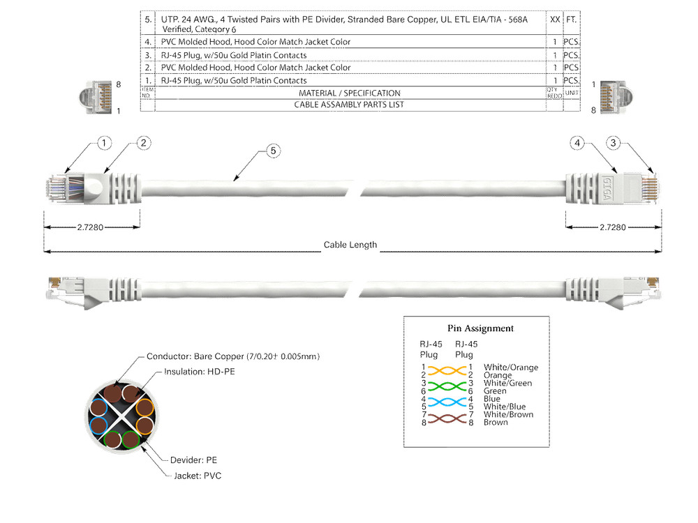 5ft Cat6 UTP Ethernet Network Patch Cable Snagless 24AWG Bare Copper, White