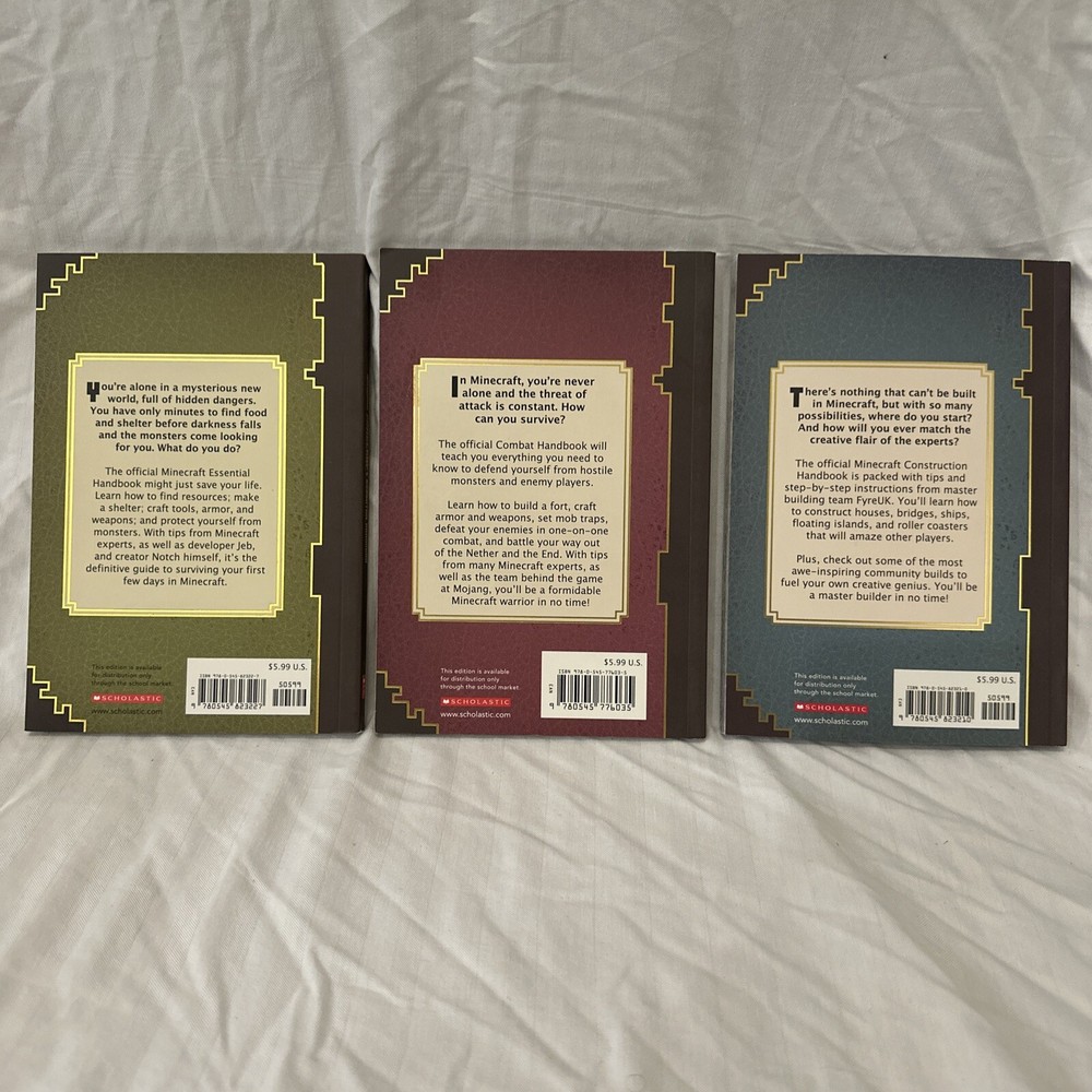 Minecraft Construction, Essential, And Combat Handbooks 3 Book Set