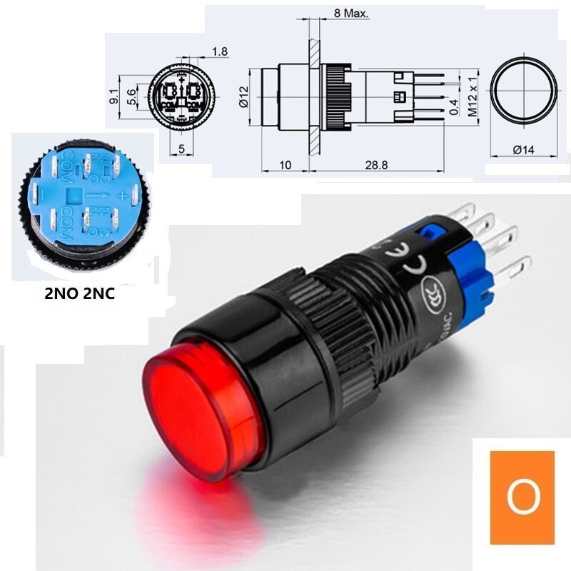 12mm DPDT Illuminated ON/OFF Round Plastic Push Button Switch (LAS2Y-Z)