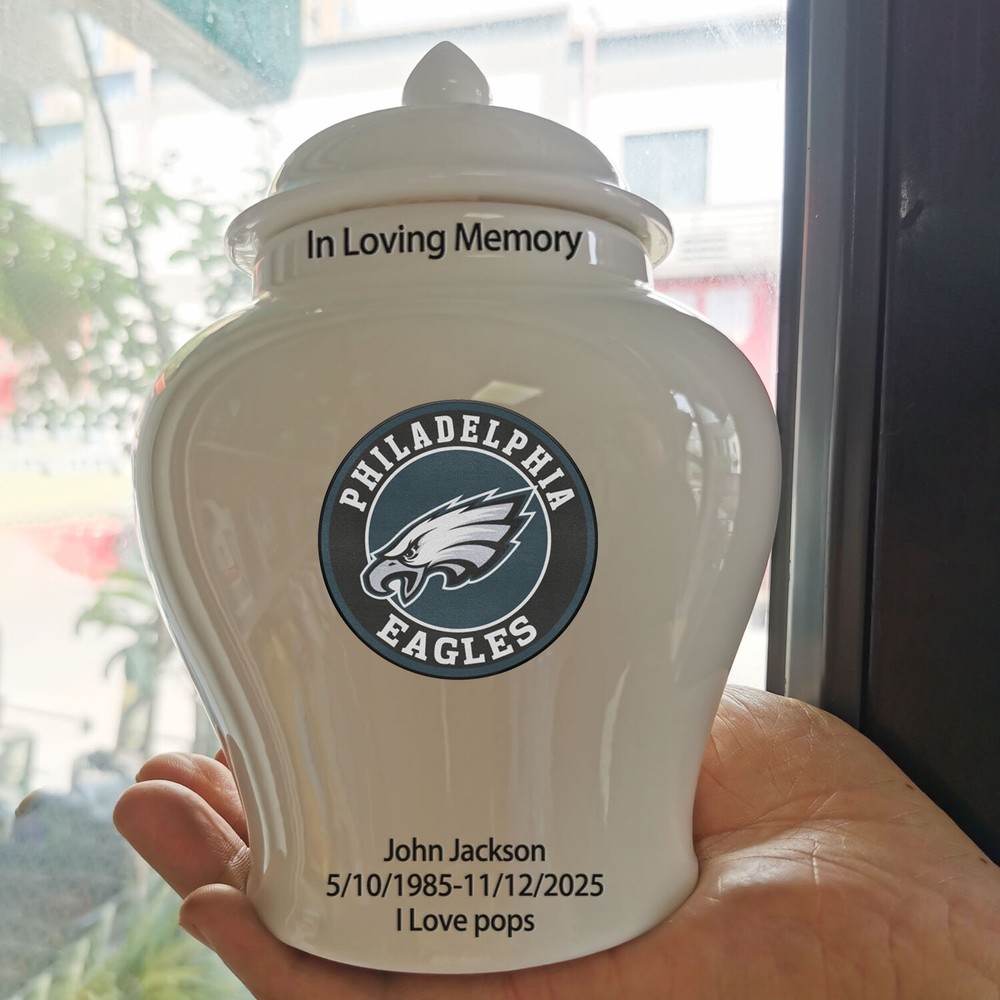 Ceramic Medium Urn – Philadelphia Eagles Football Theme, Custom Text