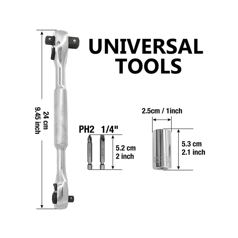 MacWork 4-in-1 Wrench and Universal Socket Set, 1/4", 3/8", 1/2" Dr... Fast Ship