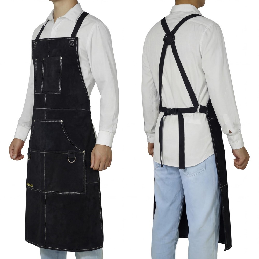 Leather Welding Apron with Soft Lining, Multi Pockets - Heat and Flame Resist...