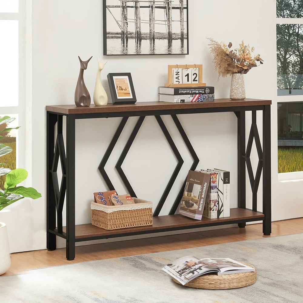 Entryway Console Table 2 Tier Industrial Sofa Table W/ Metal Frame Hallway Table