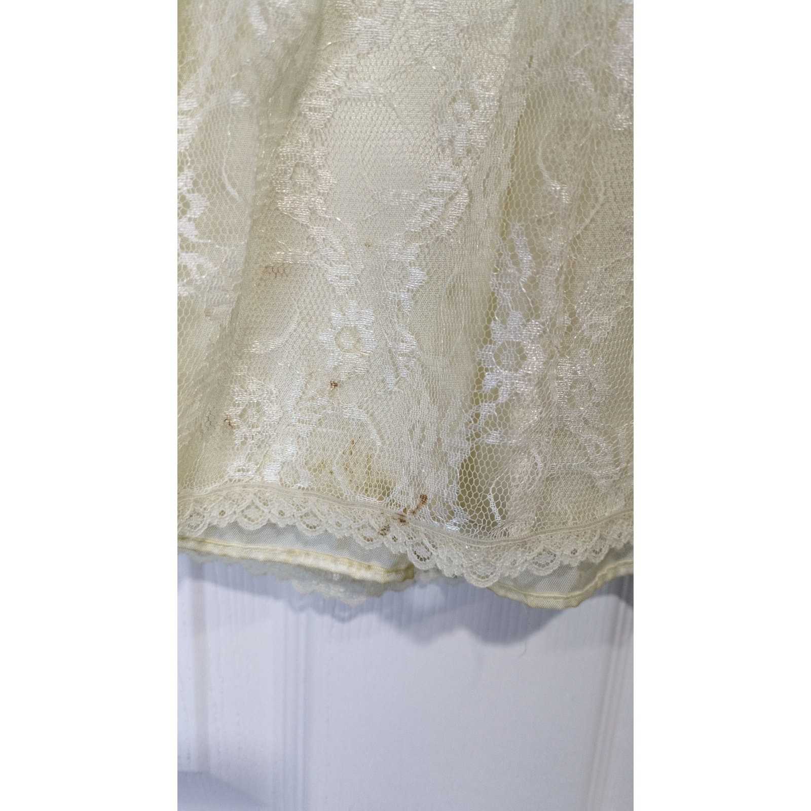 Vintage Retro Paper Tag Green Cream Lace Bow Velvour Short Sleeve Dress 4T