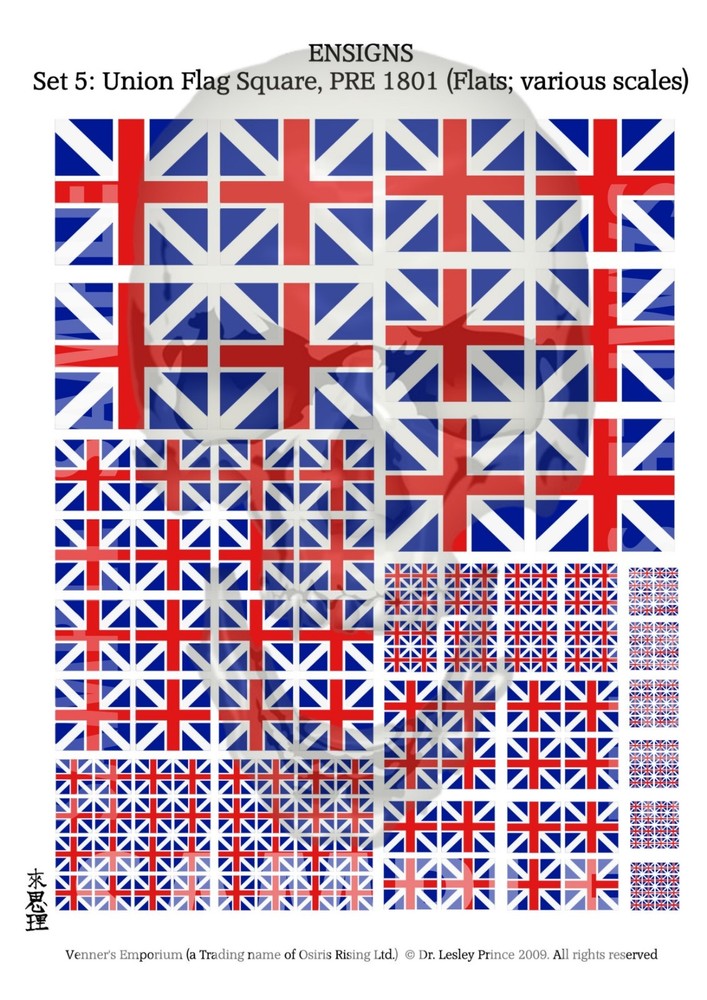FLATS ENSIGNS SET 5 UNION FLAG SQUARE PRE 1801 (VARIOUS) - NAVAL