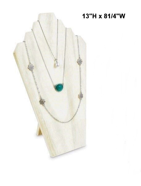 Antiqued White Wooden Necklace Chain Jewelry Display Stand 13"H x 8 1/4"