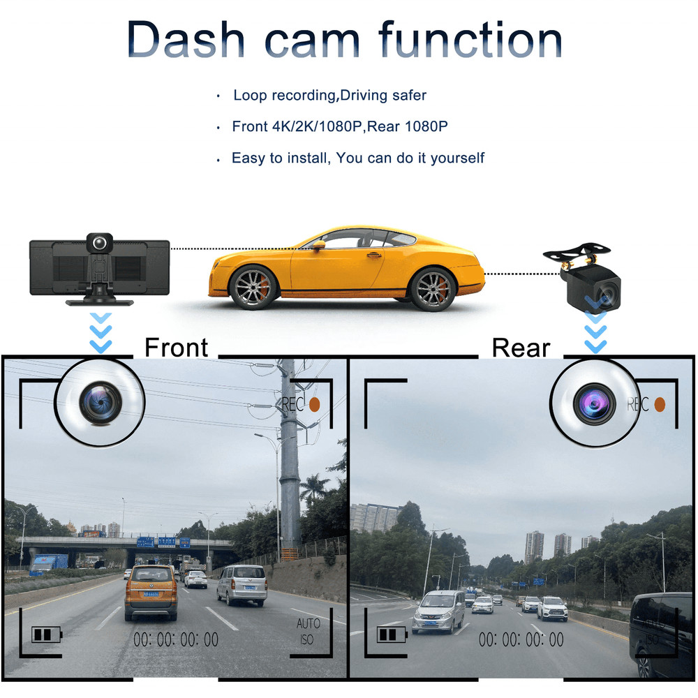 10.3" 4K Dash Car Receiver CarPlay Android GPS Nav Touchscreen Backup Camera