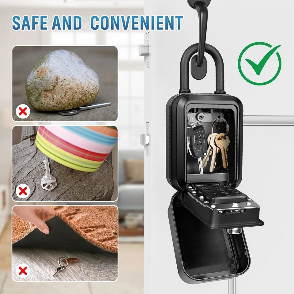 Portable Key Lock Box, Waterproof Sturdy Lock Box for Keys with Code, Hide a Key
