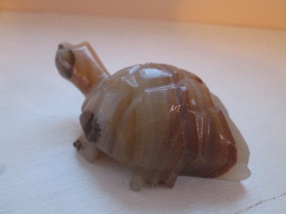 Solid Stone Carved Turtle Figurine 3 3/4" Long