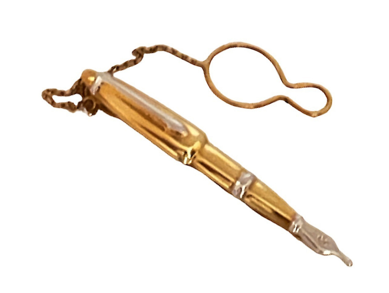 Unique Gold tie clip miniature fountain pen in yellow and white gold France