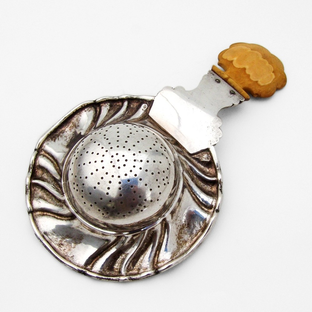 Tea Strainer Austrian Silver Wooden Handle