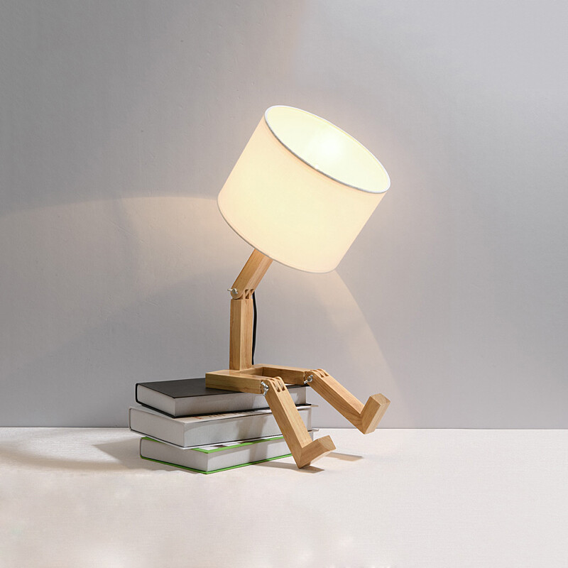 7W LED Adjustable Table Light Wooden Bedside Night Lamp E27/E26 Bulb Switch Plug