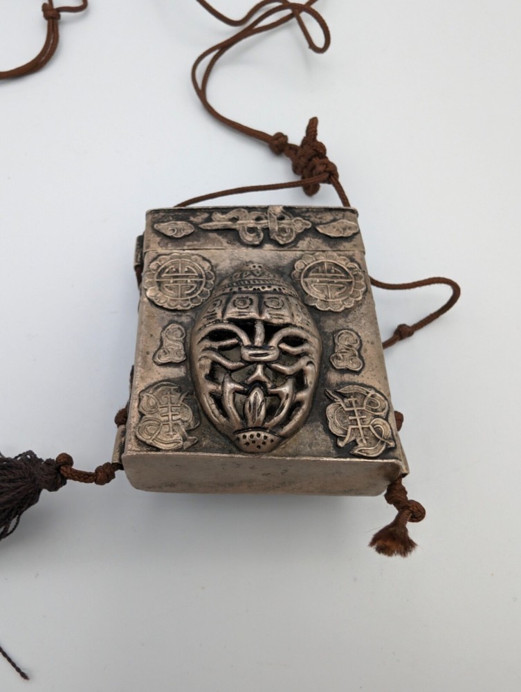 Vintage Repousse Snuff Box/Trinket Box on String Cord