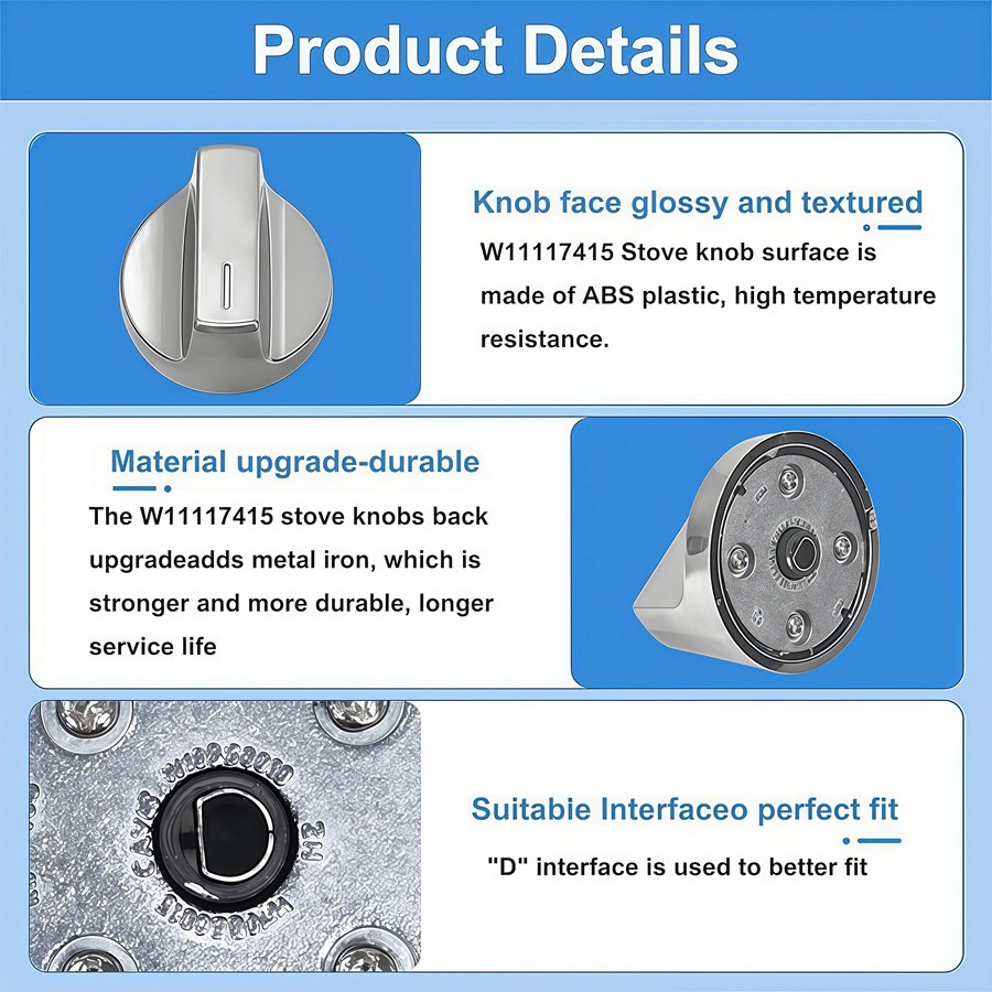 W11517331 for Whirlpool Electric Range Knobs (4pcs) Replace W10850027 W11117415