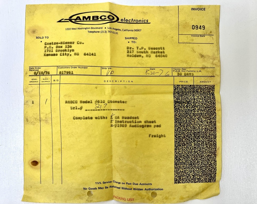 Vintage AMBCO 610 Otometer Audiometer w/ Case, Headset & Papers – Untested